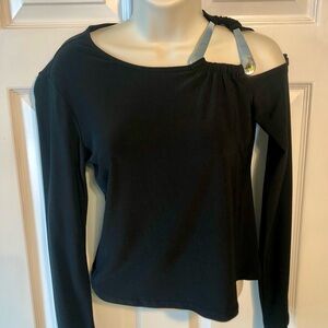 Black Long Sleeve Top with Silver Buckle at Shoulder